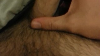 Playing with big brown cock