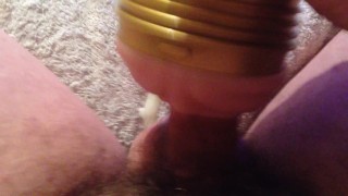 Close up gasm, cum twice with fleshlight