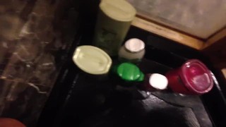 A little piss play! Pissing on bottles