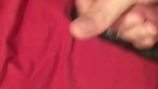 Jacking off on black dildo
