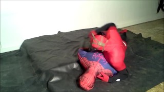 red and black spandex humps and cums spiderman