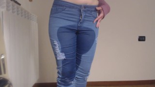 Pee in tight jeans