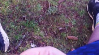 Jerking my cock outside and cumming