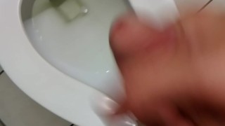 Jerking Big White Cock in the bathroom