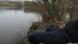 Fetish gay boy is pissing and jerking outdoors