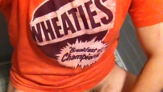 Horny college student jerks off in restroom