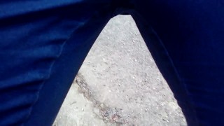 Pee in jeans outdoor