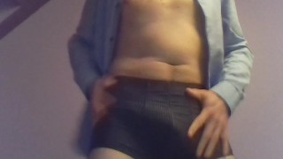 Stripping from suit to nude