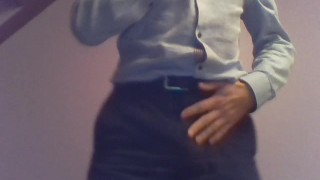 Stripping from suit to nude