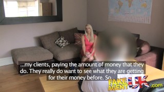 Blonde bombshell swallows agents huge cumload during interview