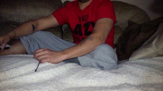 Masturbating on couch with a hard cock