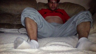 Masturbating on couch with a hard cock