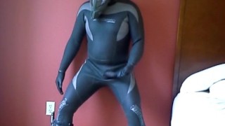 frogman wearing orange adidas soccer cleats jerks off in hotel room