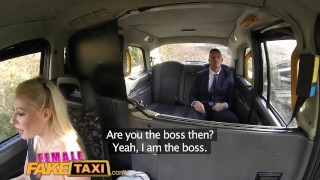 Female Fake Taxi Office worker gets a busty surprise from blonde cabbie