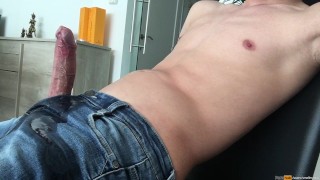 Pissing on my jeans with my big boner