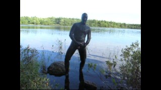 perverted latex villain cums into the city's water supply