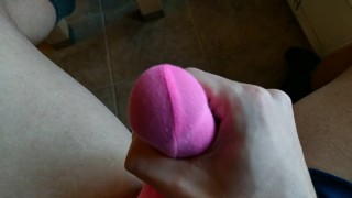 Pink thong bulge under short shorts
