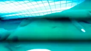 Puplic sunbed masterbation
