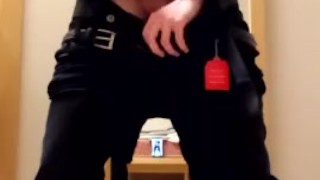 Trying on New Leather Jacket with Cum