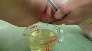 pee in measuring cup | close up