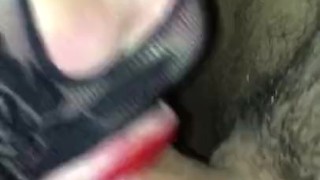 Red lipstick on husband cock