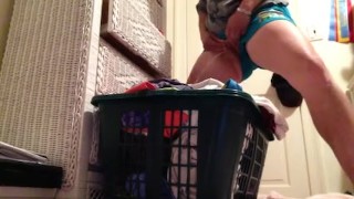Long piss in the laundry basket
