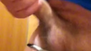 Lad wanking & cumming in public toilet in panties
