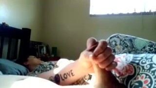 Jerking off next to Autumn while she in bed