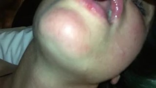 Wife suck cock and take come in mouth face and tits