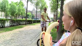 Tourist chick gets picked up and Fucked Deep after eating a Banana