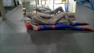 zentai croc humps his spiderman dummy