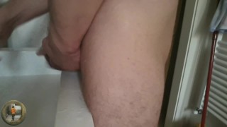 SHAVING MY BALLS & WANKING WITH BIG CUMSHOTS OF MY DICK IN PUBLIC RESTROOM