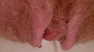 Powerful short piss from hairy (gingery) pussy