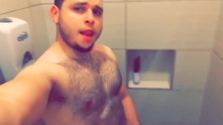 Showering my beefy hairy Latino body and playing with my big cock!