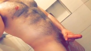 Showering my beefy hairy Latino body and playing with my big cock!