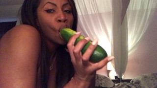 Food Sex - Sloppy Blowjob - Sucking Cucumbers - Spitting - EbonyLovers