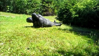 frogman humps an enemy frogman outside