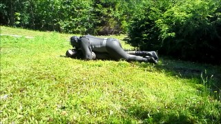 frogman humps an enemy frogman outside