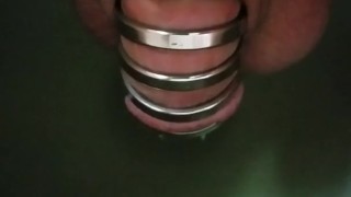 Man peeing sitting locked in chastity cage!