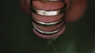 Man peeing sitting locked in chastity cage!