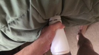 Fleshlight nasturbating with new toy , feels good and collects the cum.