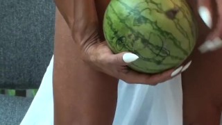 Muscle Goddess Latia Del Riviero Crushes Melon @ clips4sale/studio/42900