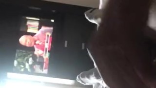 Stroking my dick in front of hotel window