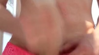Playing in panties with toy and a chest cumshot finish!
