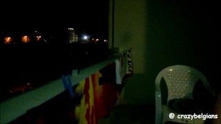 Blowjob & fuck at night on the balcony