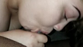 Blowjob cumshot on my wife tits