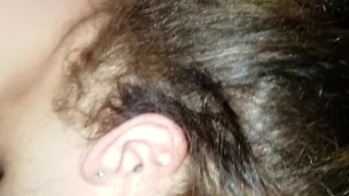 Blowjob cumshot on my wife tits