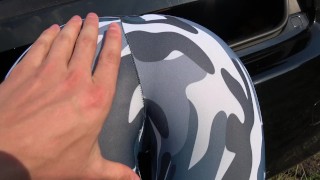 stepbrother Grinding & Cum On Yoga Pants stepsister While She Stuck in Trunk