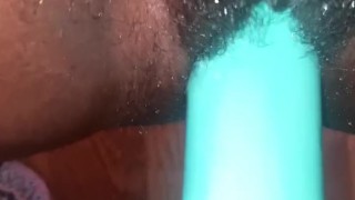 The tip of dildo makes Chocolate ebony Cream