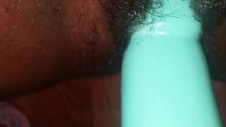 The tip of dildo makes Chocolate ebony Cream